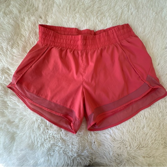 Athleta Mesh Racer Run Coral Women’s Athletic 4” Shorts Size: Small Petite - Picture 1 of 9